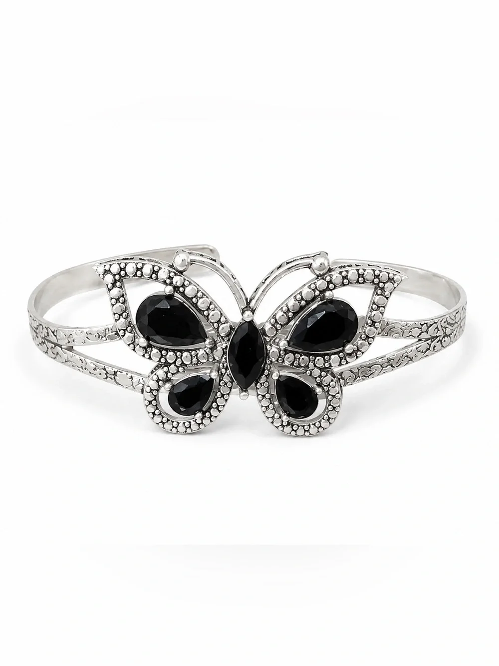 Black crystal butterfly cuff bracelet